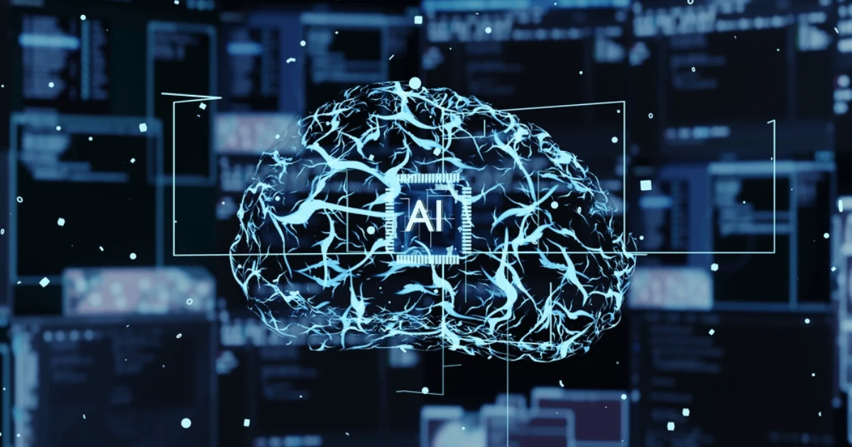 Brain With AI Text and Computers in Background